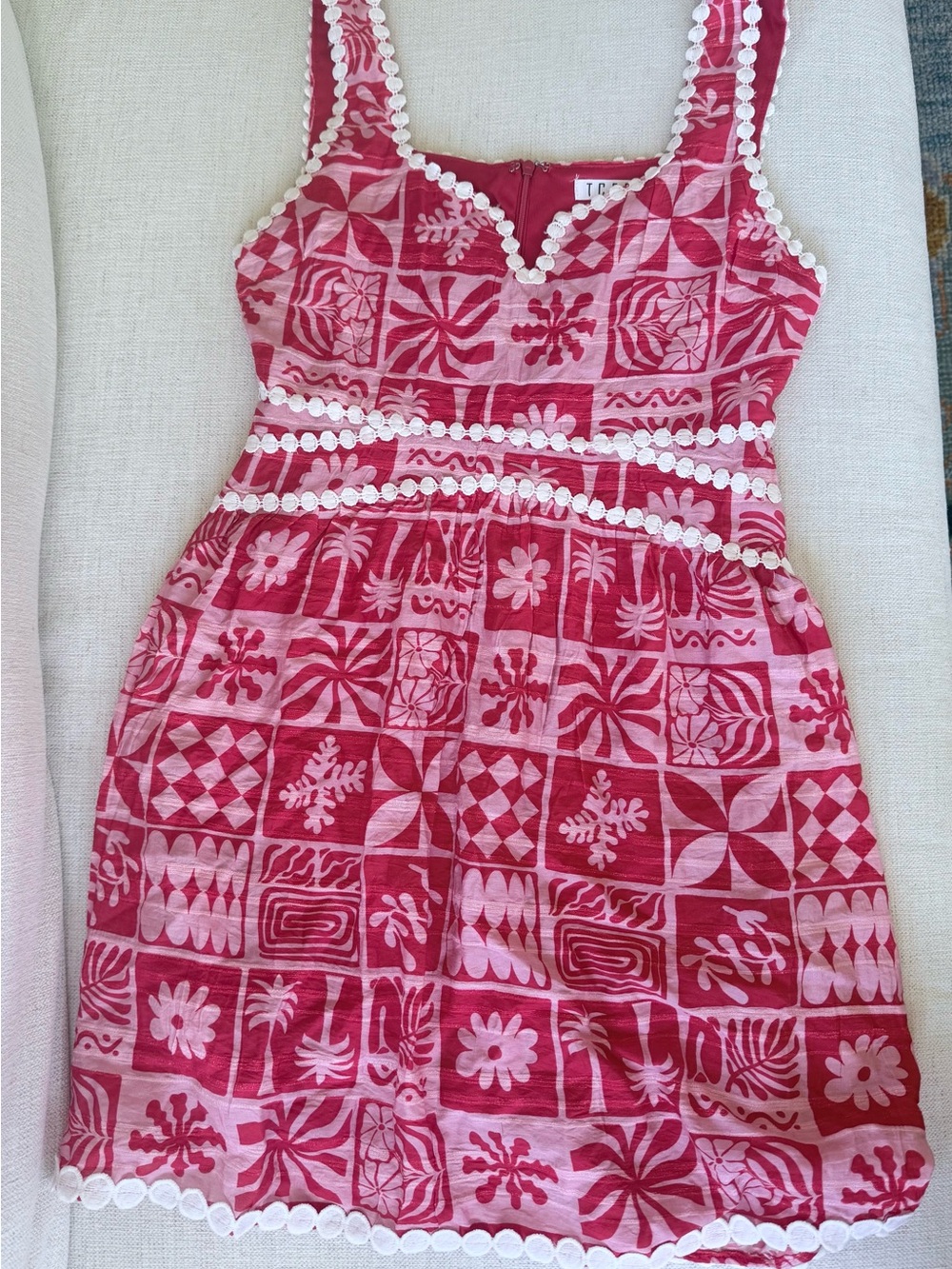 TCEC Pink Patterned Sundress with Pom Trim